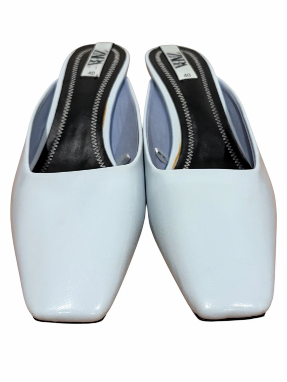Zara icy blue kitten heel Square-Toe Mule Slides size 40